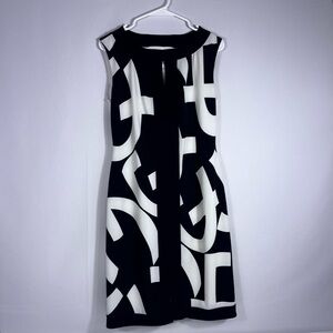Joseph Ribkoff Sleeveless Black and White Geometric Print Midi Dress Size 10